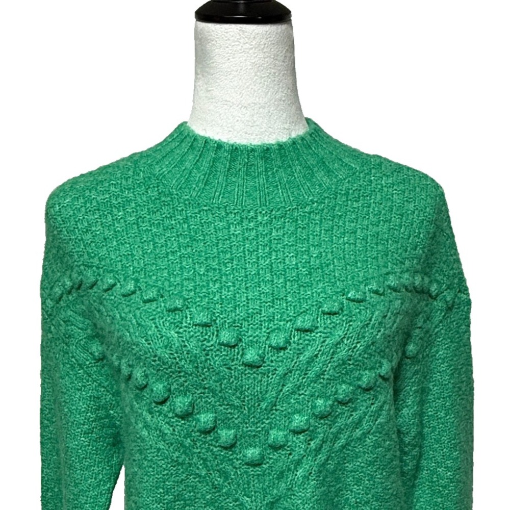 Talbots Sweater Womens Medium Petite Green Chevron Knit Mock Neck Christmas